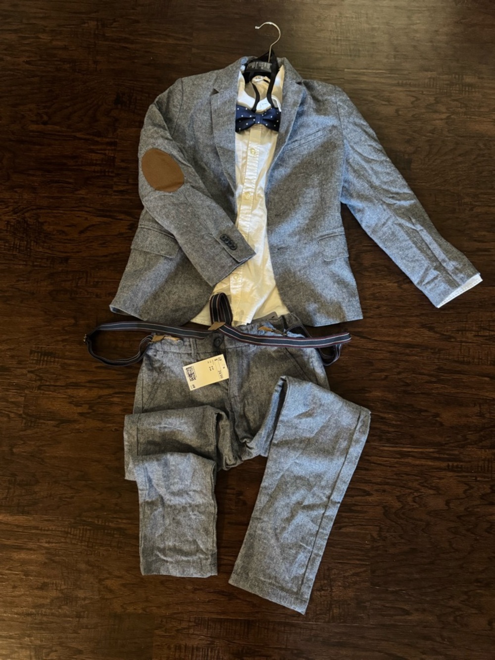 Blue Suit Jacket & Pants Set with Brown Elbow Patch